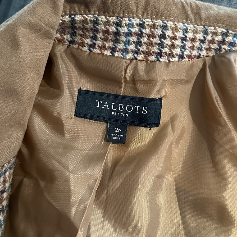 Talbots Petites Wool Blend Houndstooth Blazer 2P Elbow Patch Jacket Preppy - Picture 6 of 7